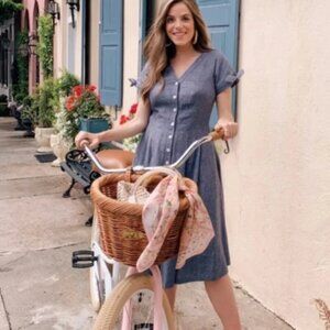 GAL MEETS GLAM COLLECTION Lenna Button Front Linen Blend Fit & Flare Dress 12